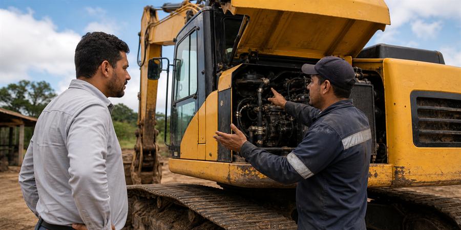Atendimento técnico em máquina pesada